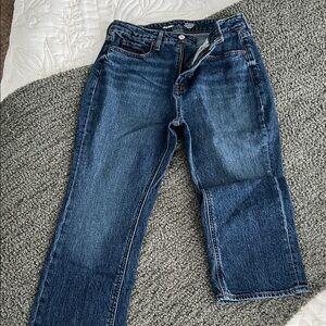 Old Navy Women's Extra High-Rise Baby Boot Cut Jeans in Dark Blue